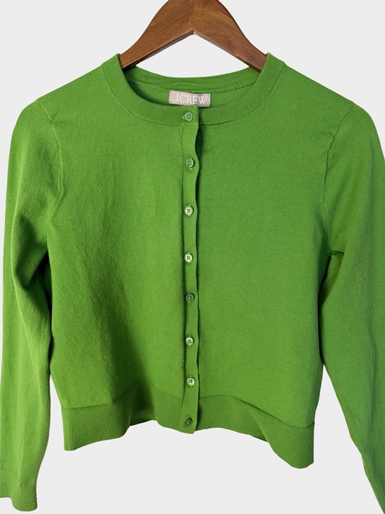 J. Crew Green Jackie Cardigan Button Front Cropped Knit Size M Preppy Coastal - Picture 3 of 12